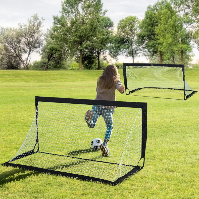 2-delige voetbaldoelen met net | Kleur: Zwart | Afmetingen: 90x89x186 cm