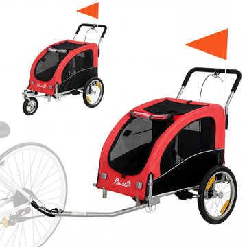 2-in-1 hondenaanhanger voor fiets en buggy | Kleur: Rood | Afmetingen: 71x160x101 cm