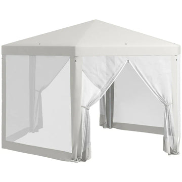 Zeshoekige gazebo met muskietengaas | Kleur: Crème | Afmetingen: 341,2x394x250 cm