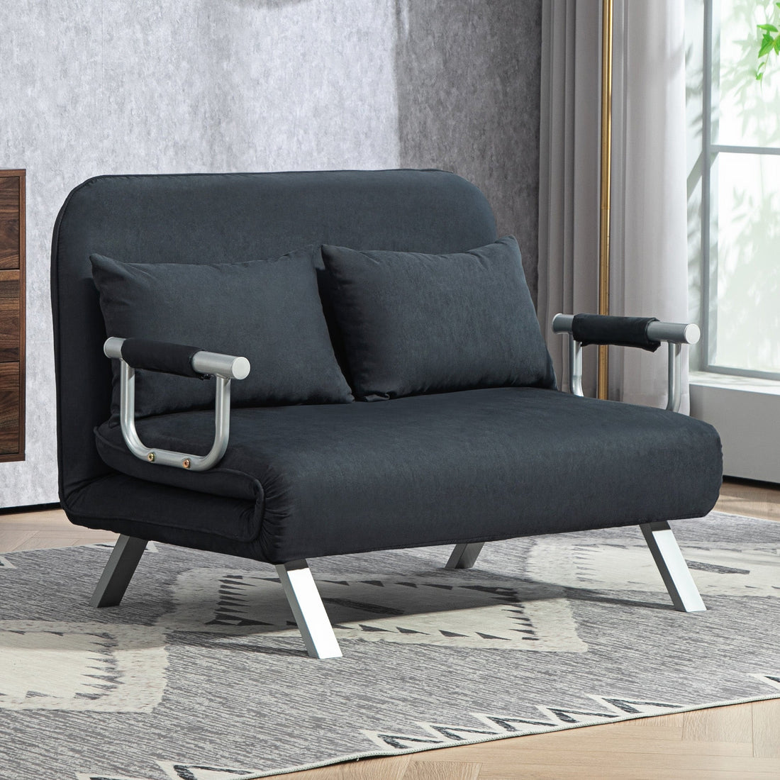 2-zits slaapbank - Zwarte fluwelen bank | Kleur: Zwart | Afmetingen: 80x111x78 cm