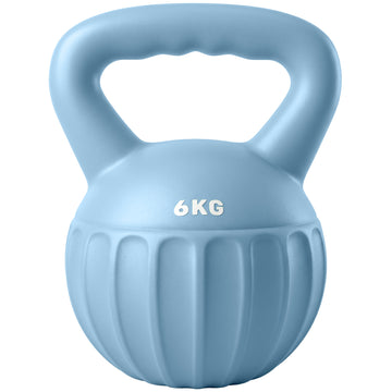Kettlebell 6 kg voor thuis - Sandgevulde krachttraining | Kleur: Blauw | Afmetingen: 17x17x23 cm