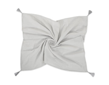 Muslinfilt - bomullspläd för baby - andningsbar och termoreglerande, med tofsar, grå