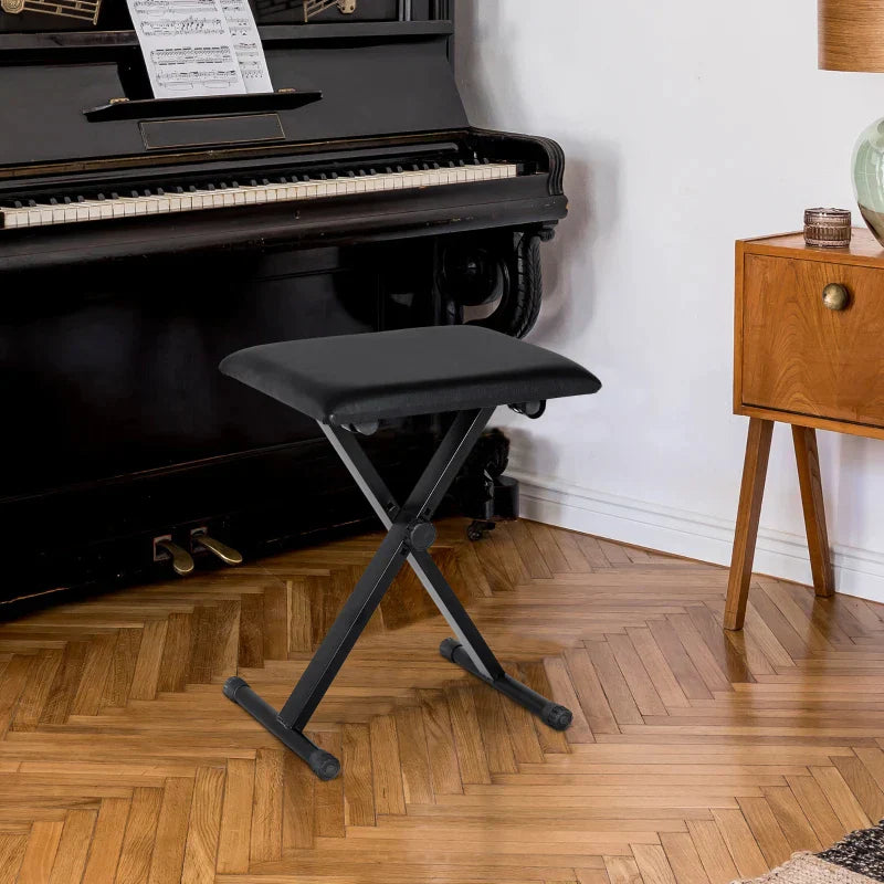 Verstelbare pianokruk - Opvouwbare pianobank | Kleur: Zwart | Afmetingen: 29x39x37-47 cm