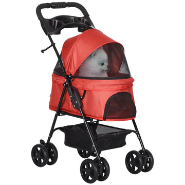 Hondenbuggy voor kleine honden - inklapbare hondenwagen | Kleur: Rood | Afmetingen: 32x52x48 cm