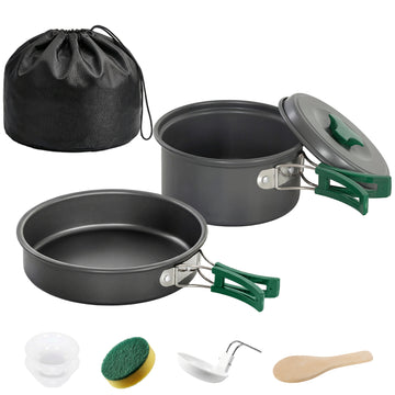 Camping kookgerei set 8-delig met pot en pan | Kleur: Grijs | Afmetingen: 17x17x10 cm