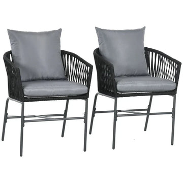 Set van 2 tuinstoelen - Vlechtwerk | Kleur: Donkergrijs | Afmetingen: 57x60x71 cm