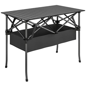 Opvouwbare campingtafel met netvak en draagtas | Kleur: Zwart | Afmetingen: 55x93x68 cm