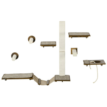 Kattenwand - klim- en krabplankenset | Kleur: Bruin+Crèmewit | Afmetingen: 136x29x8.5 cm
