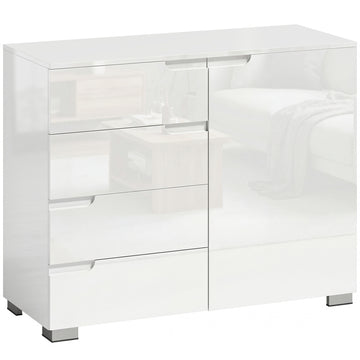 Sideboard met 4 laden en 1 deur - Hoogglans kommode | Kleur: Wit | Afmetingen: 100x40x80 cm