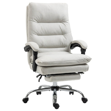 Massage bureaustoel met voetsteun en lendenwarmte | Kleur: Crèmewit | Afmetingen: 65x72x109-117 cm