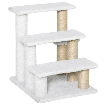Kattentrap - Huisdiertrap met krabpaal en speelbal | Kleur: Wit | Afmetingen: 40x45x48 cm