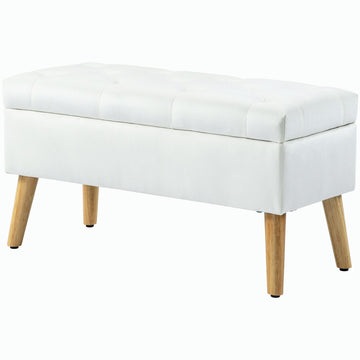 Gestoffeerde opbergbank met fluwelen bekleding | Kleur: Wit | Afmetingen: 80x35x40 cm