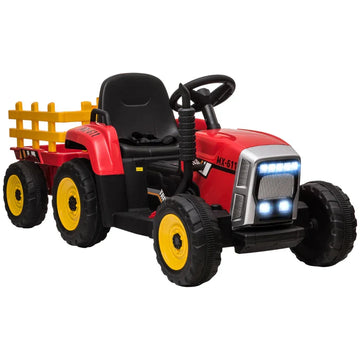 Elektrische kindertractor met aanhanger | Kleur: Rood | Afmetingen: 50x136.5x52.5 cm