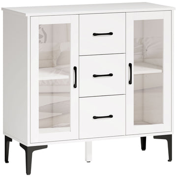 Modern dressoir met glazen deuren en softclose | Kleur: Wit | Afmetingen: 90x38x86 cm