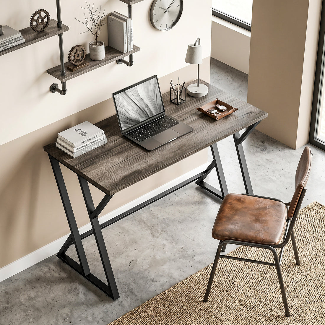 Computertisch 120x60 cm mit Z-förmigem Metallgestell | Farbe: Grau | Abmessungen: 120x60x76,5 cm