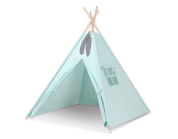 Teepee tent voor kinderen - speeltent - lichtgewicht & stabiel - met decoratieve veren - mint