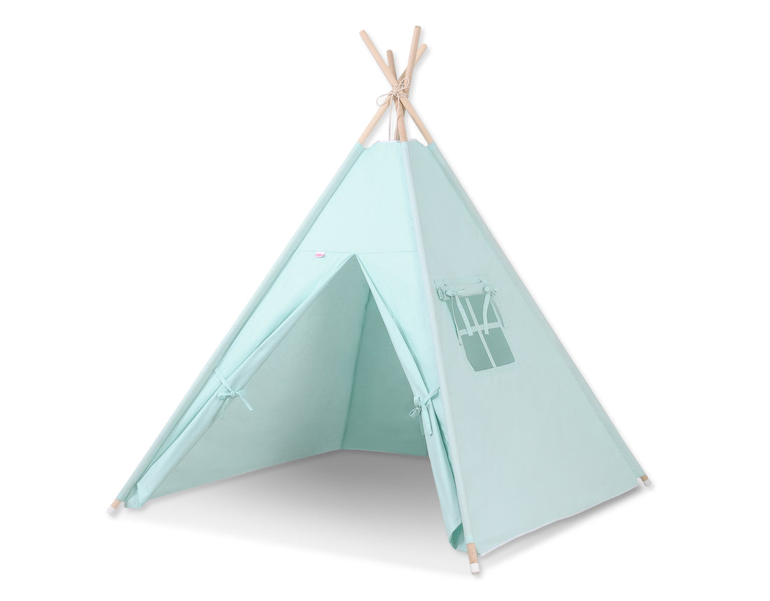 Teepee tent voor kinderen - speeltent - lichtgewicht & stabiel - met decoratieve veren - mint