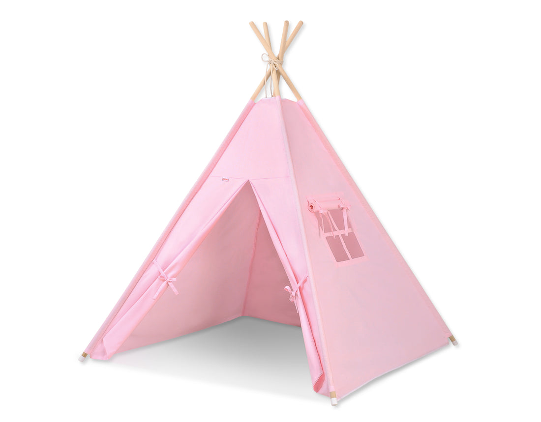 Teepee tent, speeltent, lichtgewicht & opvouwbaar - roze - incl. decoratieve veren - katoen
