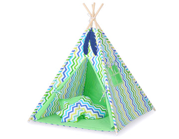 Tipi tent kinderen - speeltent - lichtgewicht & opvouwbaar, katoen & hout, incl. veren