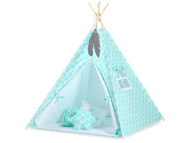 Teepee tent kind - tipitent - lichtgewicht & draagbaar - 100% katoen - met decoratieve veren