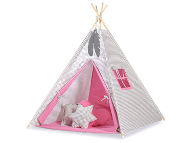 Tipi tent voor kinderen – speeltent – 100% katoen, met speelmat en decoratieve veren
