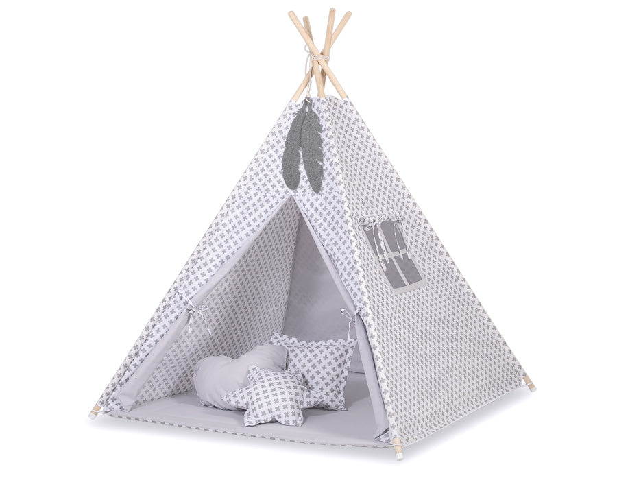 Tipi tent voor kinderen - speeltent - lichtgewicht & wasbaar katoen, incl. decoratieve veren
