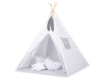 Tipi tent voor kinderen - speeltent - lichtgewicht & stabiel - grijze pijlen & speelmat