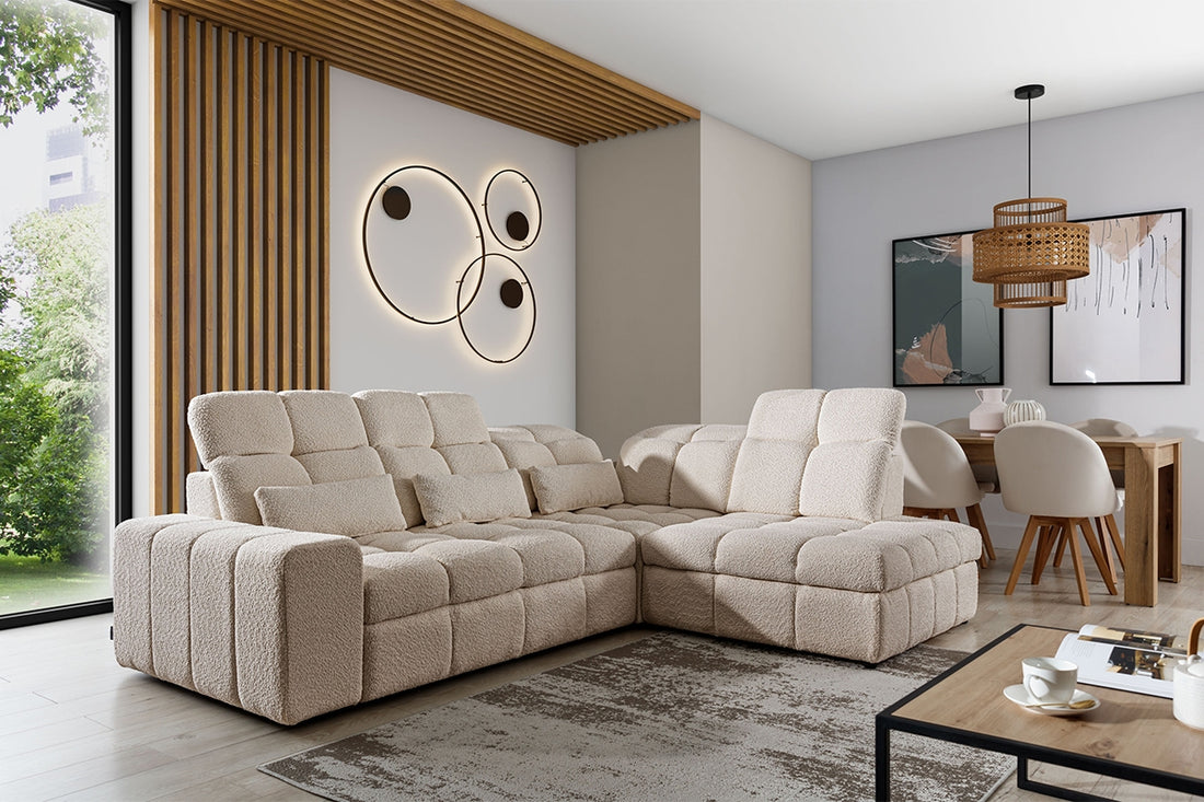 Magnelio L Elektrische Hoekbank met Slaapfunctie - Beige Boucle | Rechterkant | 275x87/107x211 cm