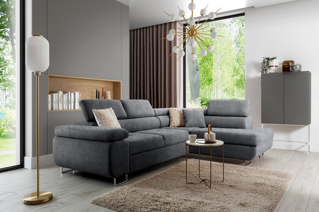 Annabelle L Hoekbank Rechts - Hydrofoob Fluweel Zetta 304 met Slaapfunctie | Kleur: Grafiet