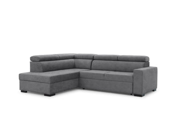 Modeno L-hoekbank links met slaapfunctie en opbergruimte | Kleur: Grafiet | Maat: 261x104/85x202 cm