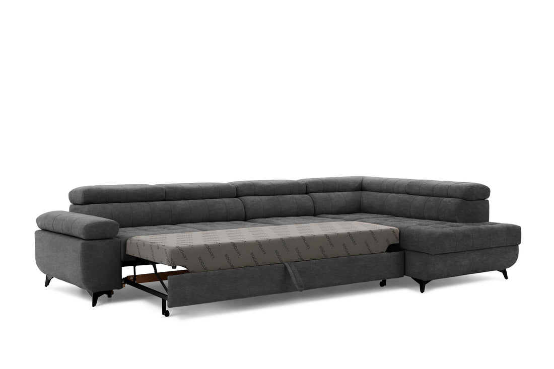 Dragonis Maxi hoekbank met slaapfunctie en opbergruimte - Easy-Clean fluweel | Kleur: Grafiet