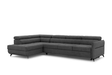 Elarias Maxi Hoekbank met Slaapfunctie | Grafiet Easy-Clean Fluweel | 320x79/97x203 cm