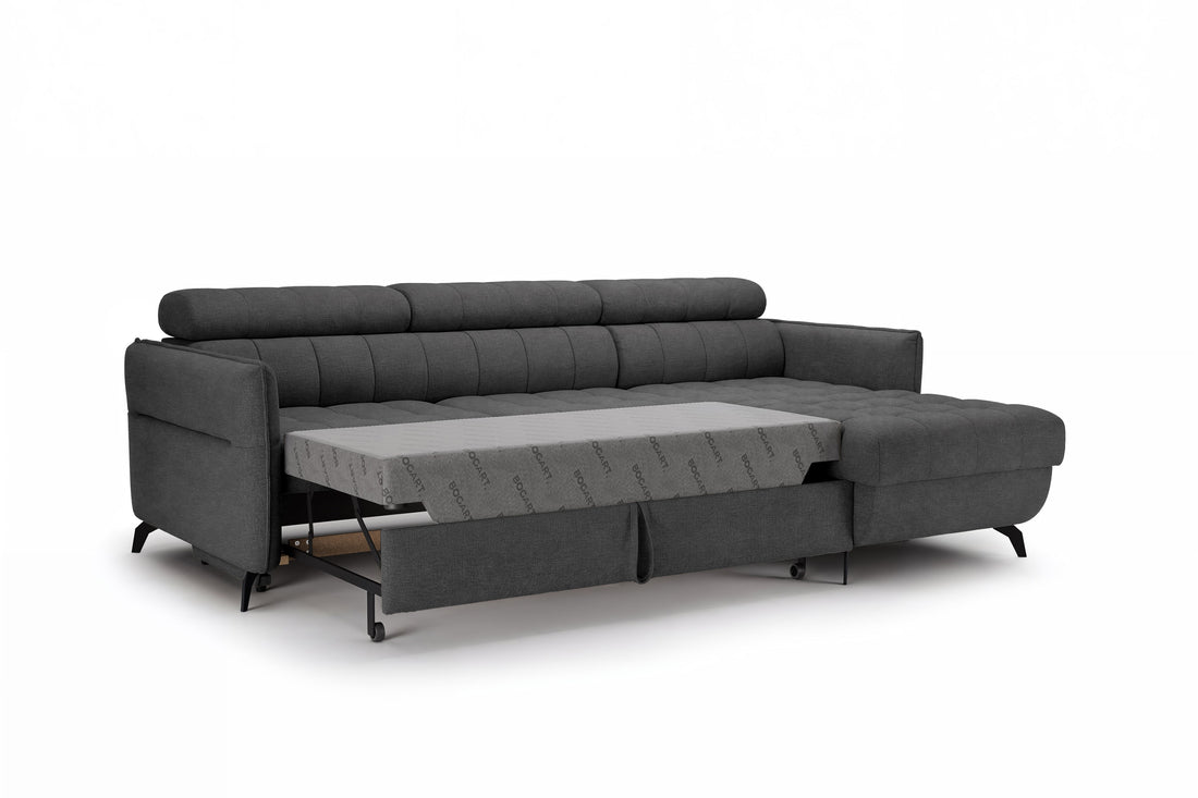 Elarias Mini hoekbank met slaapfunctie - Easy-Clean fluweel grafiet | Maat: 238x79x173 cm