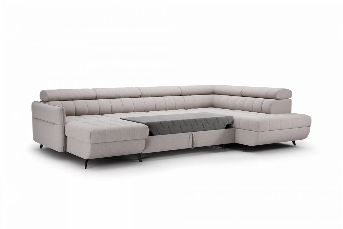 Elarias U II hoekbank met slaapfunctie en opbergruimte | Stof | 320x79/97x203 cm