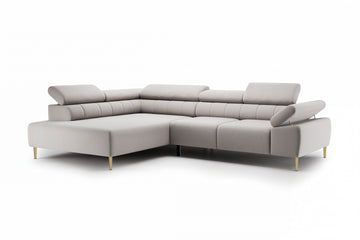 Taloria L-hoekbank met elektrisch uitschuifbare zitting - Beige Maya 01 stof | Gouden poten