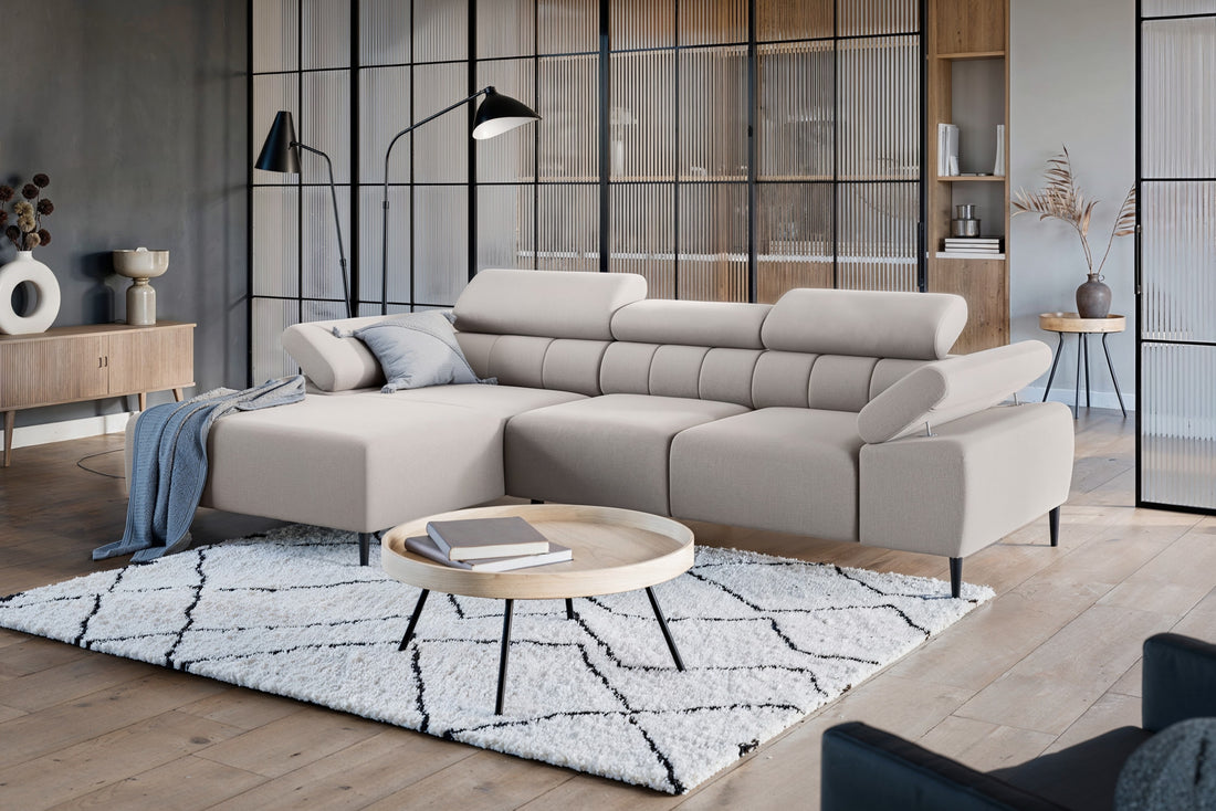 Taloria Mini Hoekbank Links met Elektrisch Uitschuifbare Zitting | Kleur: Beige