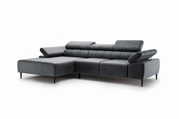 Taloria Mini Hoekbank Links met Elektrisch Uitschuifbare Zitting | Grijs Fluweel | 293x79/96x176 cm