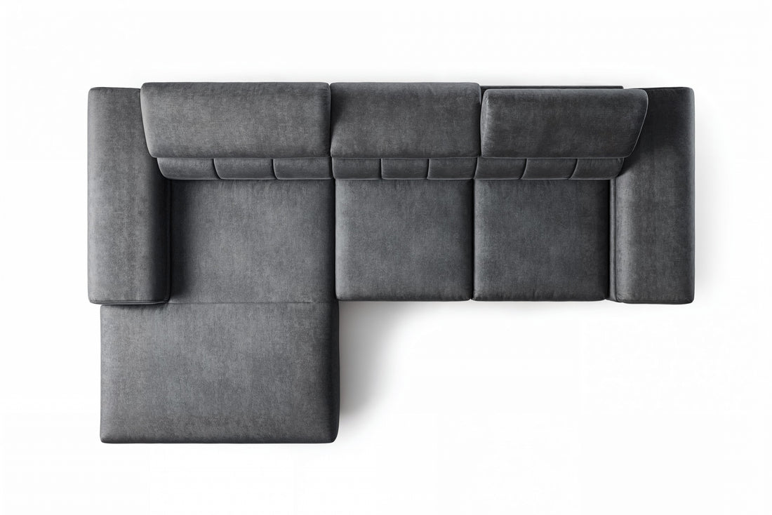Taloria Mini Hoekbank Links met Elektrisch Uitschuifbare Zitting | Grijs Fluweel | 293x79/96x176 cm