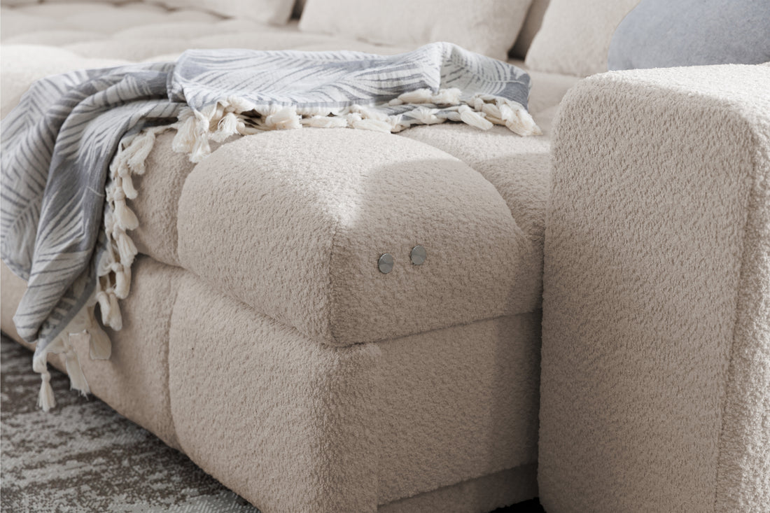 Magnelio L Elektrische Hoekbank met Slaapfunctie en Opbergruimte | Kleur: Beige Bouclé