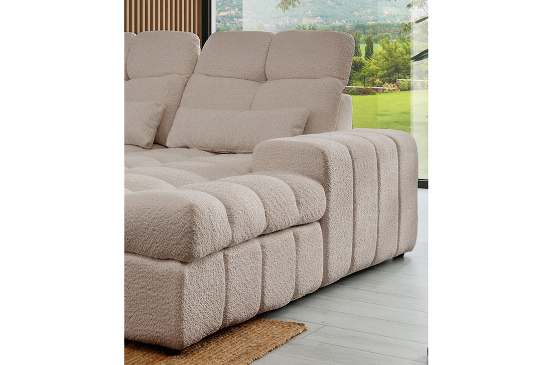 Magnelio U II Elektrische U-hoekbank met slaapfunctie en opbergruimte | Beige Boucle | Linkerkant