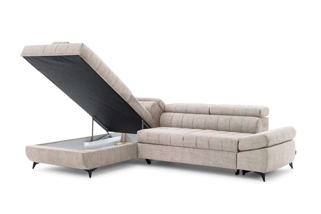 Valoris L Hoekbank met Slaapfunctie - Beige Chenille | 280x79/97x203 cm