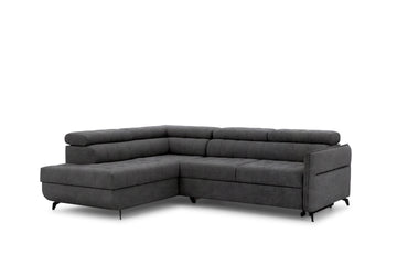 Hoekbank Elarias L met slaapfunctie en bedbox - Hydrofoob fluweel | Kleur: Grafiet