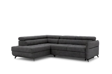 Hoekbank Elarias L met slaapfunctie en bedkist | Grafiet hydrofoob fluweel | 251x79/97x203 cm
