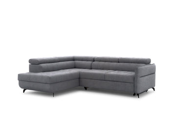 Elarias L-hoekbank met slaapfunctie en opbergruimte | Grijs Cloud 82 Fluweel | L-linkerzijde