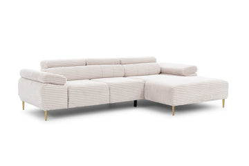 Taloria Mini Hoekbank Rechts met Elektrisch Uitschuifbare Zitting | Beige Pluche | Gouden Poten