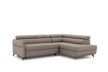 Elarias L Hoekbank met Slaapfunctie en Beddengoedbox - Beige Hydrofoob Fluweel | Kleur: Beige