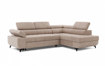 Opklapbare hoekbank Dragonis L met slaapfunctie & beddengoedcontainer | Kleur: Grijs