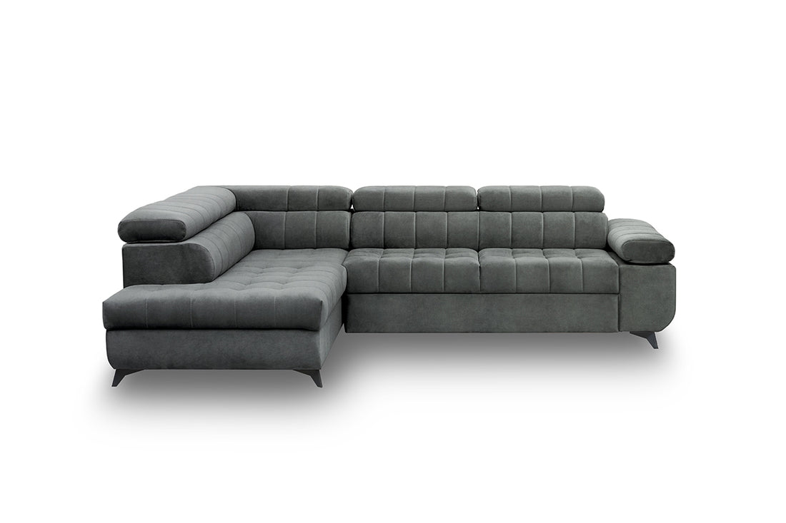 Dragonis L linkerhoekbank met slaapfunctie en opbergruimte | Kleur: Grafiet | Maat: 269x79/97x203 cm