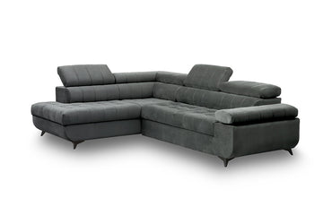 Dragonis L linkerhoekbank met slaapfunctie en opbergruimte | Kleur: Grafiet | Maat: 269x79/97x203 cm