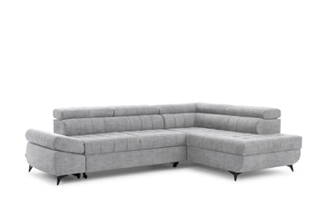Valoris L Hoekbank met Slaapfunctie en Opbergruimte - Grijs Fluweel Cloud 81 | Maat: 280x77/97x203